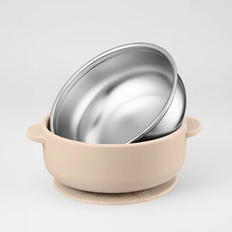 Montesso Mates kids stainless steel bowl with lid - Almond Sand.