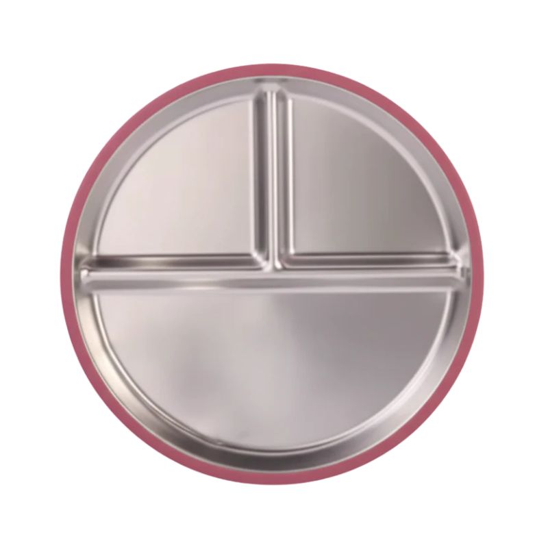 Montessori Mates - kids stainless steel divided plate with silicone lid - Rose Dust.