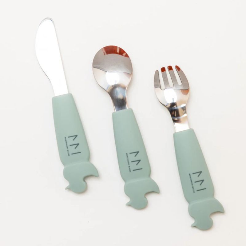 Montessori Mates soft grip toddler cutlery set - spoon, fork and knife - Euca Green.