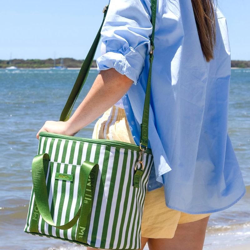 MontiiCo insulated midi cooler bag - hanging over shoulder. 
