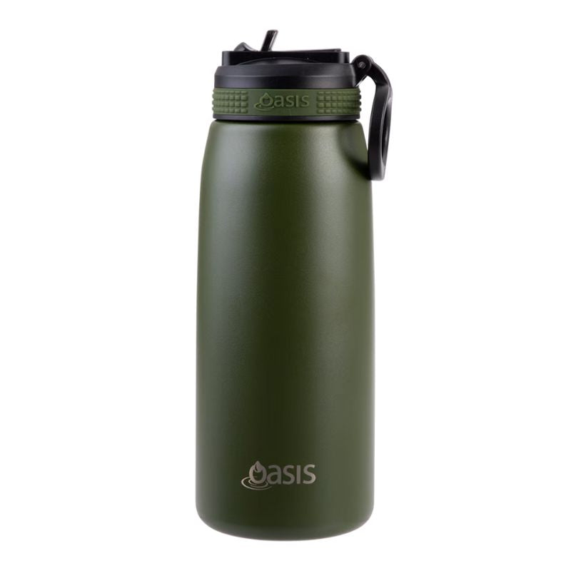 780ml Oasis sports bottle with sipper lid - double walled stainless steel bottle - Forest Green.