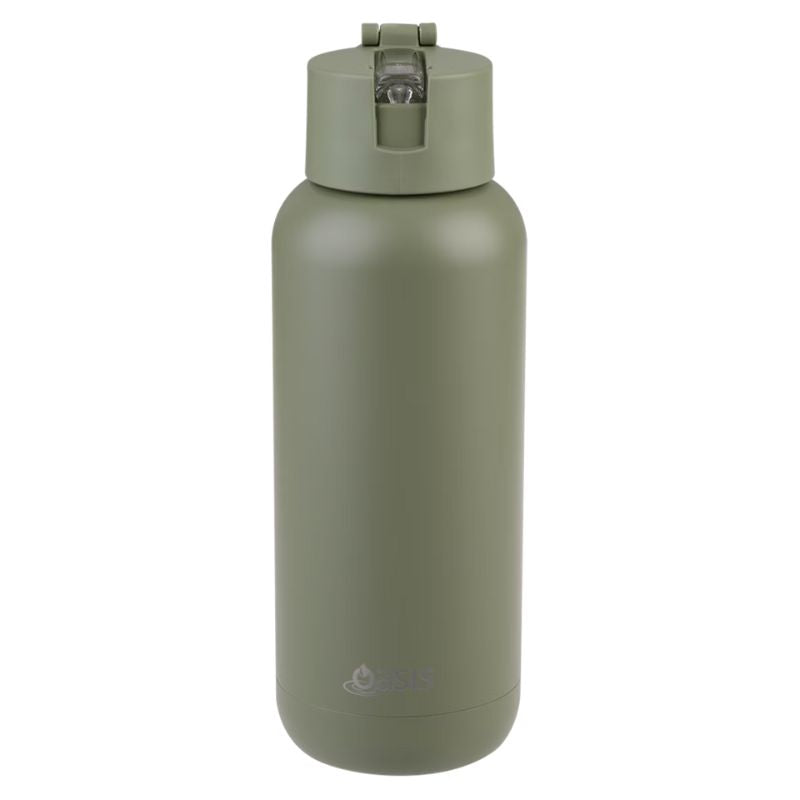 Oasis Mag-Grip Ceramic Lined stainless steel triple wall insulated Moda drink bottle - 1L - Olive Green.