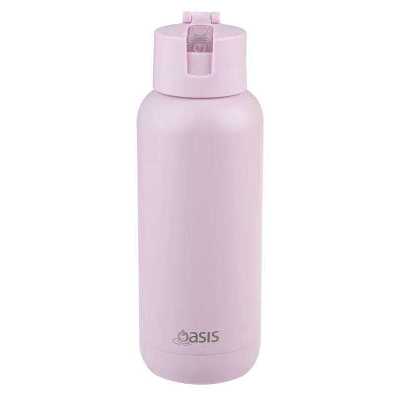 Oasis Mag-Grip Ceramic Lined stainless steel triple wall insulated Moda drink bottle - 1L - Pink Lemonade.