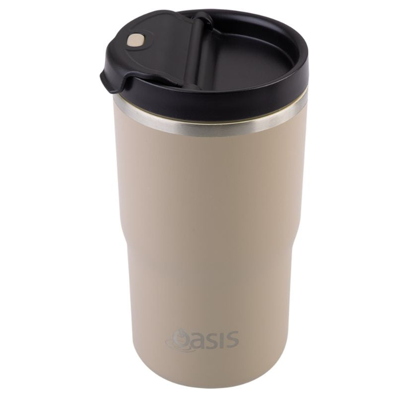 Oasis ceramic lined stainless steel double wall insulated travel mug 480ml - Latte.