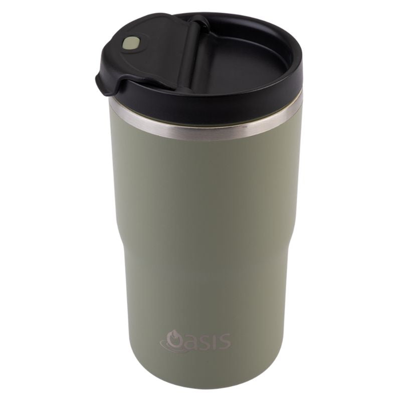 Oasis ceramic lined stainless steel double wall insulated travel mug 480ml - Olive Green.