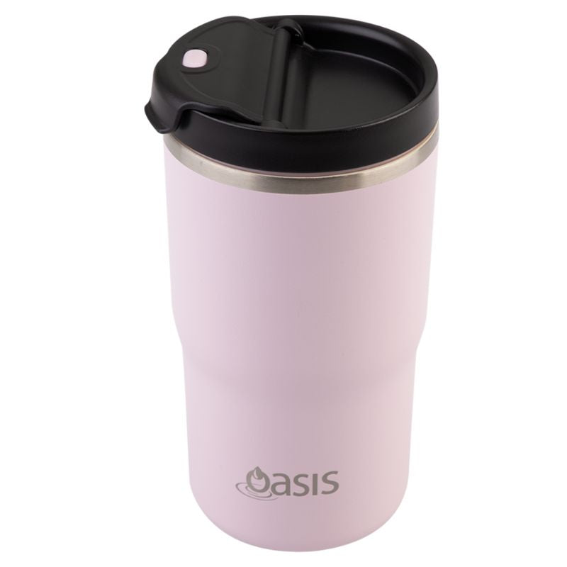 Oasis ceramic lined stainless steel double wall insulated travel mug 480ml - Pink Lemonade.