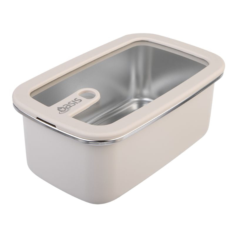 Oasis microwave safe rectangular stainless steel container - 1.1L - Oat.