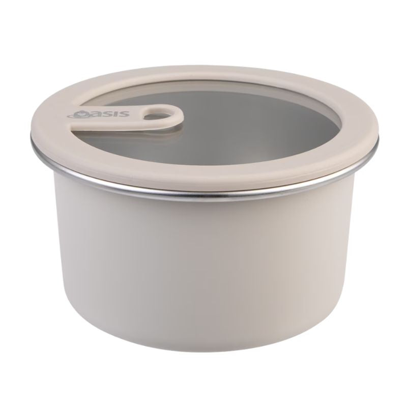 Oasis microwave safe round stainless steel container - 680ml - Oat.