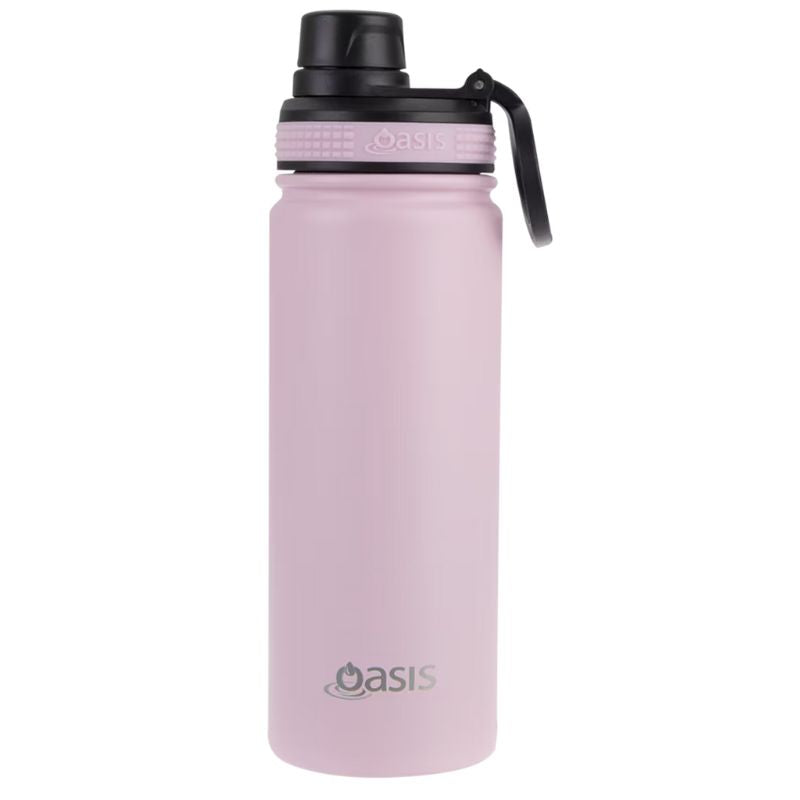 Oasis stainless steel double wall insulated Challenger sports bottle with screw cap - 550ml - Carnation.