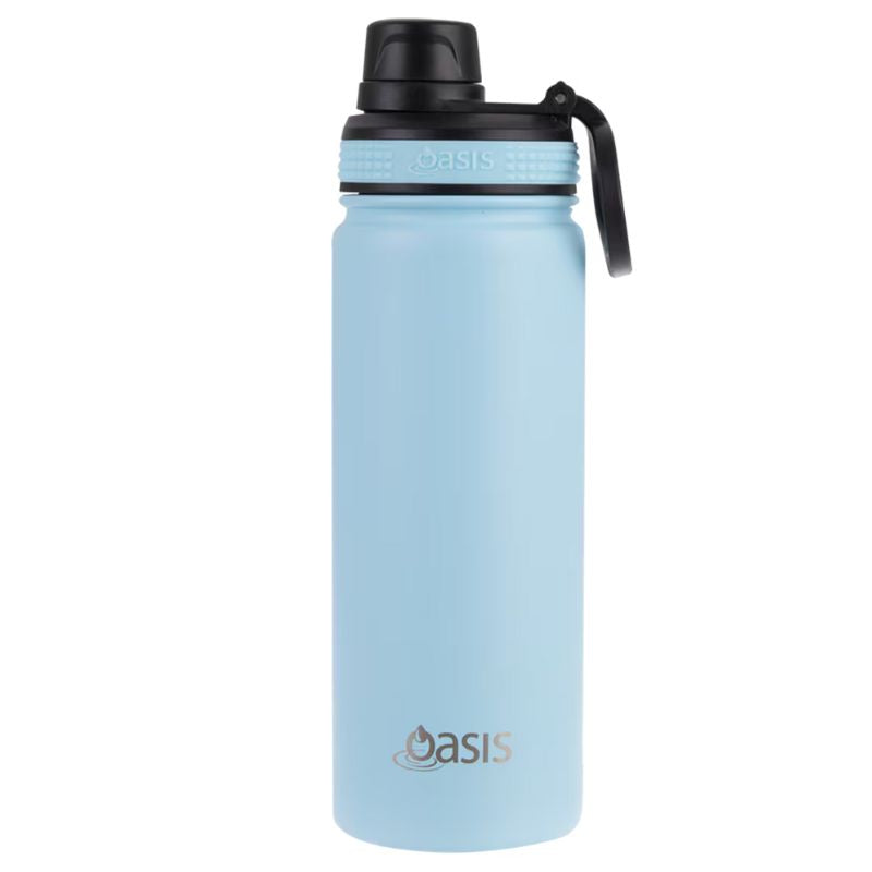 Oasis stainless steel double wall insulated Challenger sports bottle with screw cap - 550ml - Island Blue.