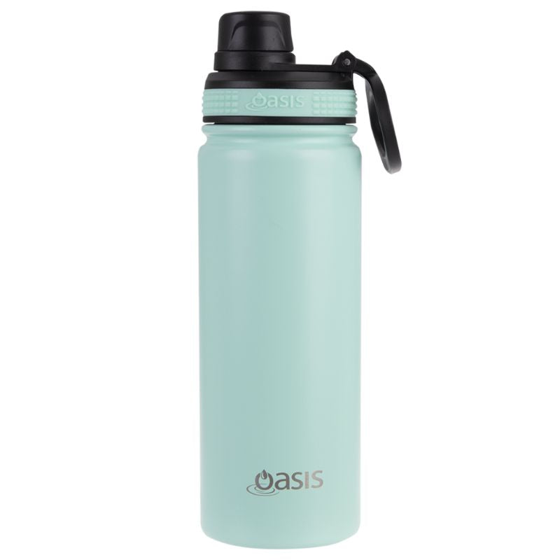 Oasis stainless steel double wall insulated Challenger sports bottle with screw cap - 550ml - Mint.