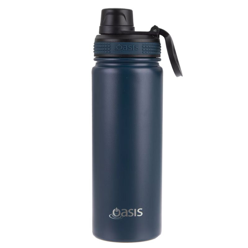 Oasis stainless steel double wall insulated Challenger sports bottle with screw cap - 550ml - Navy.