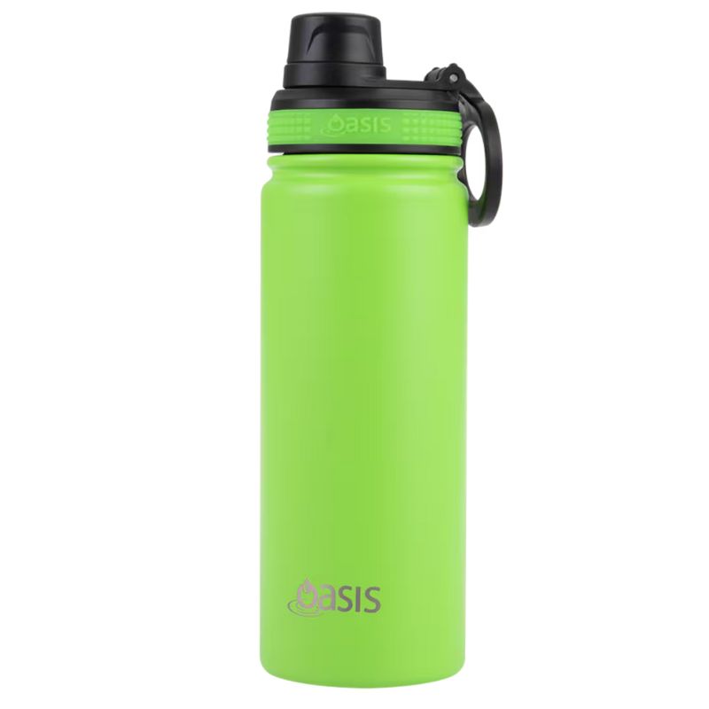 Oasis stainless steel double wall insulated Challenger sports bottle with screw cap - 550ml - Neon Green.