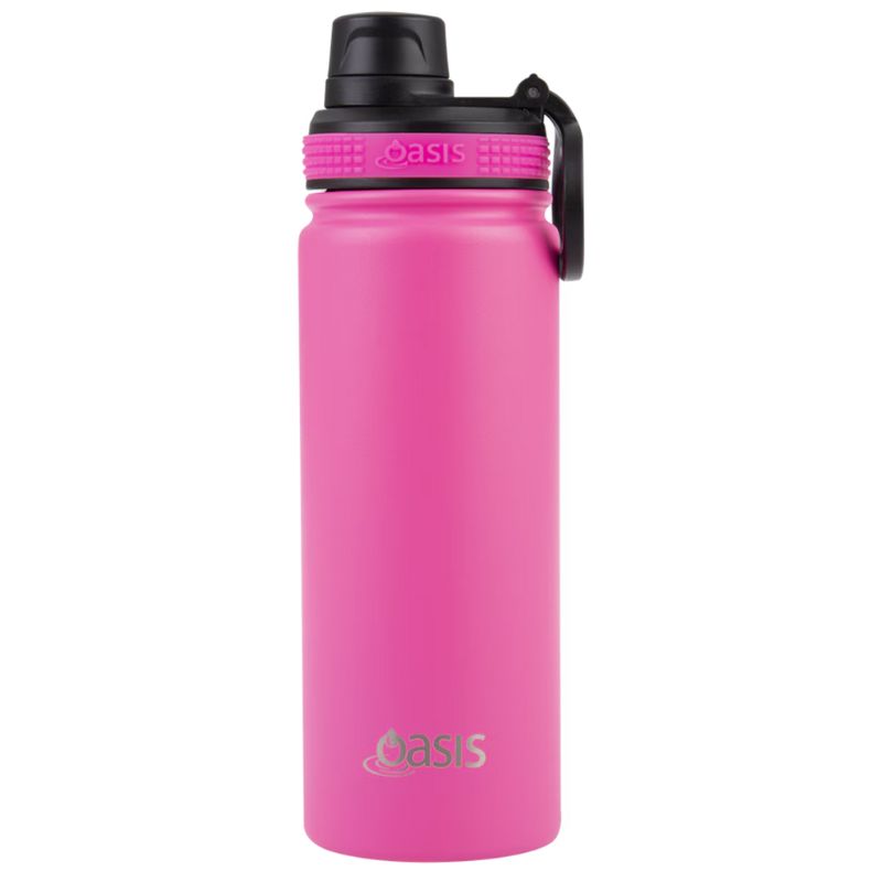 Oasis stainless steel double wall insulated Challenger sports bottle with screw cap - 550ml - Neon Pink.