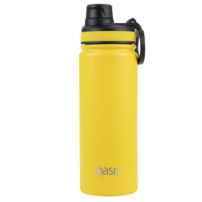 Oasis stainless steel double wall insulated Challenger sports bottle with screw cap - 550ml - Neon Yellow. 