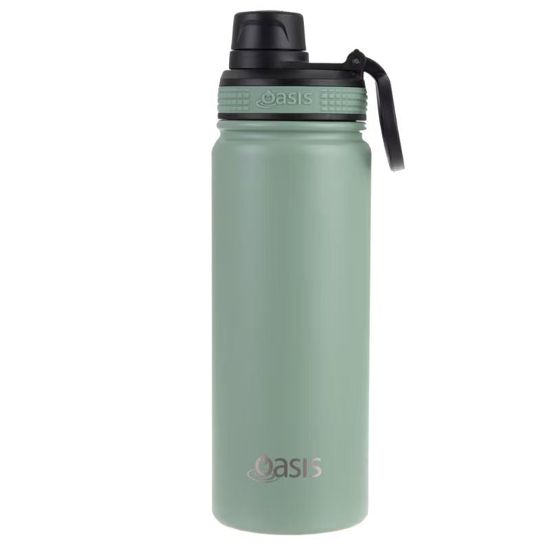 Oasis stainless steel double wall insulated Challenger sports bottle with screw cap - 550ml - Sage.