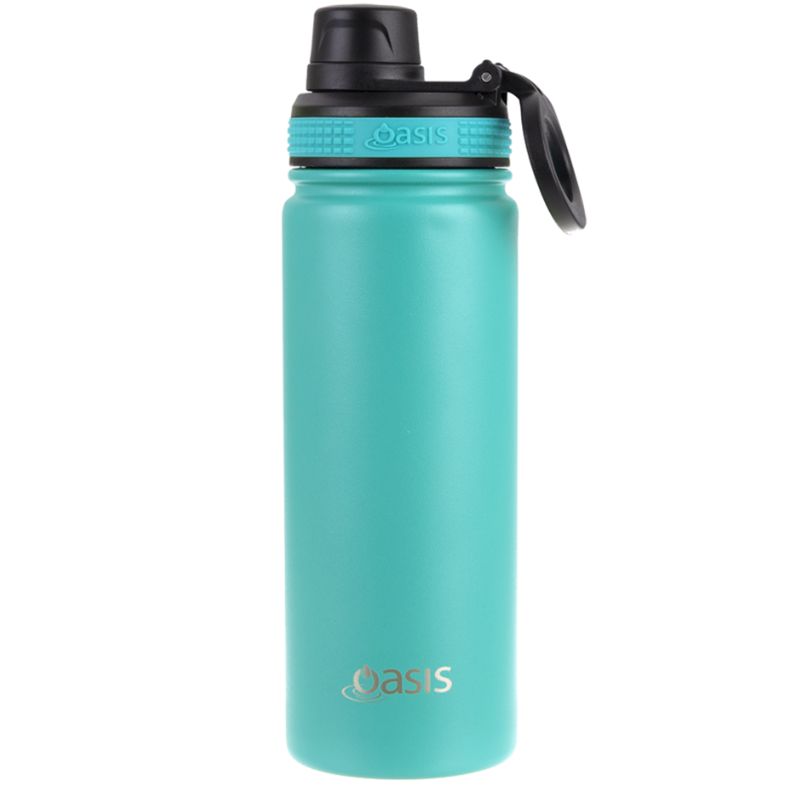 Oasis stainless steel double wall insulated Challenger sports bottle with screw cap - 550ml - Turquoise. 