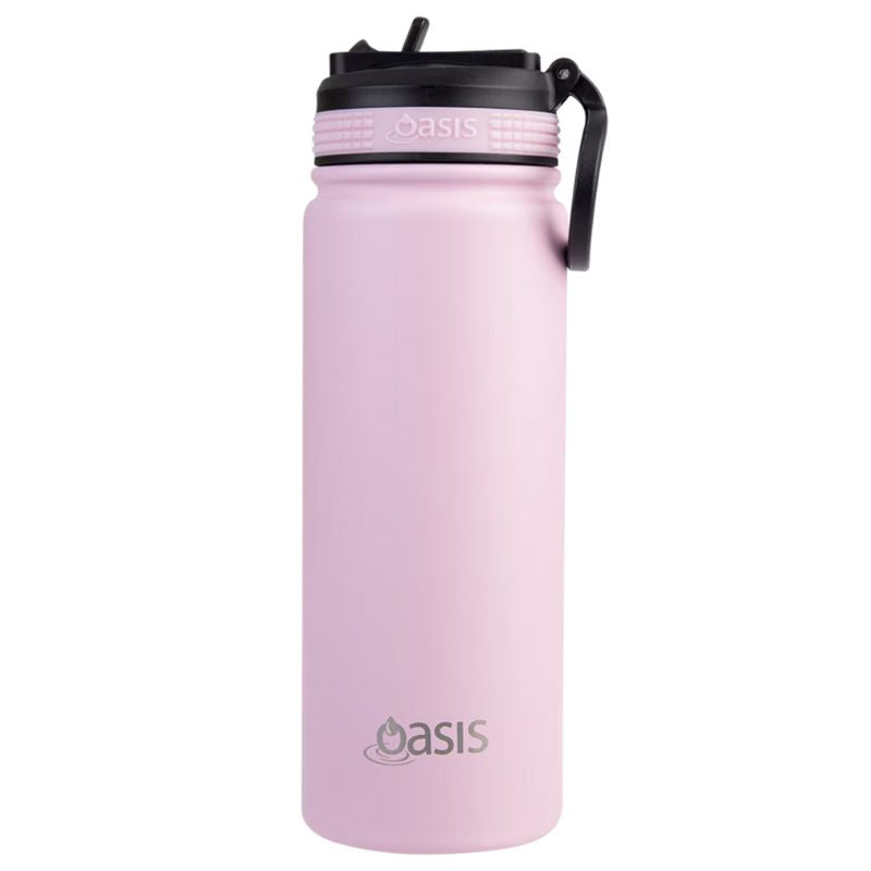 Oasis stainless steel double wall insulated Challenger sports bottle with sipper - 550ml - Carnation.