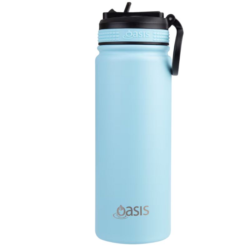 Oasis stainless steel double wall insulated Challenger sports bottle with sipper - 550ml - Island Blue.