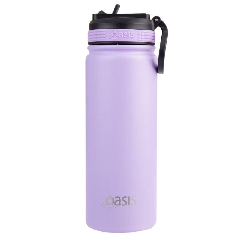 Oasis stainless steel double wall insulated Challenger sports bottle with sipper - 550ml - Lavender. 