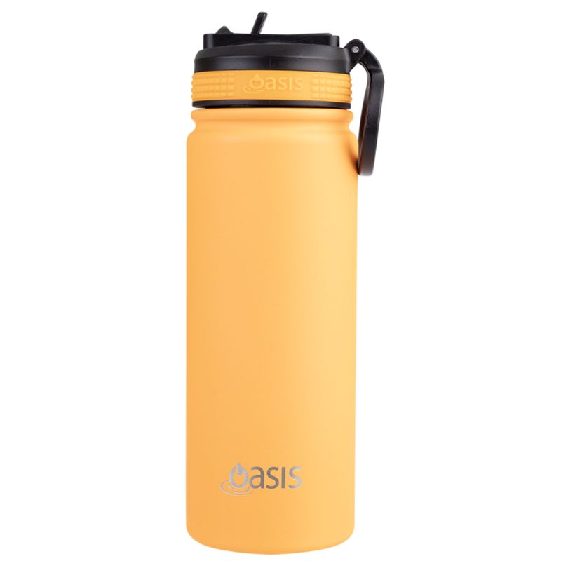 Oasis stainless steel double wall insulated Challenger sports bottle with sipper - 550ml - Neon Orange. 