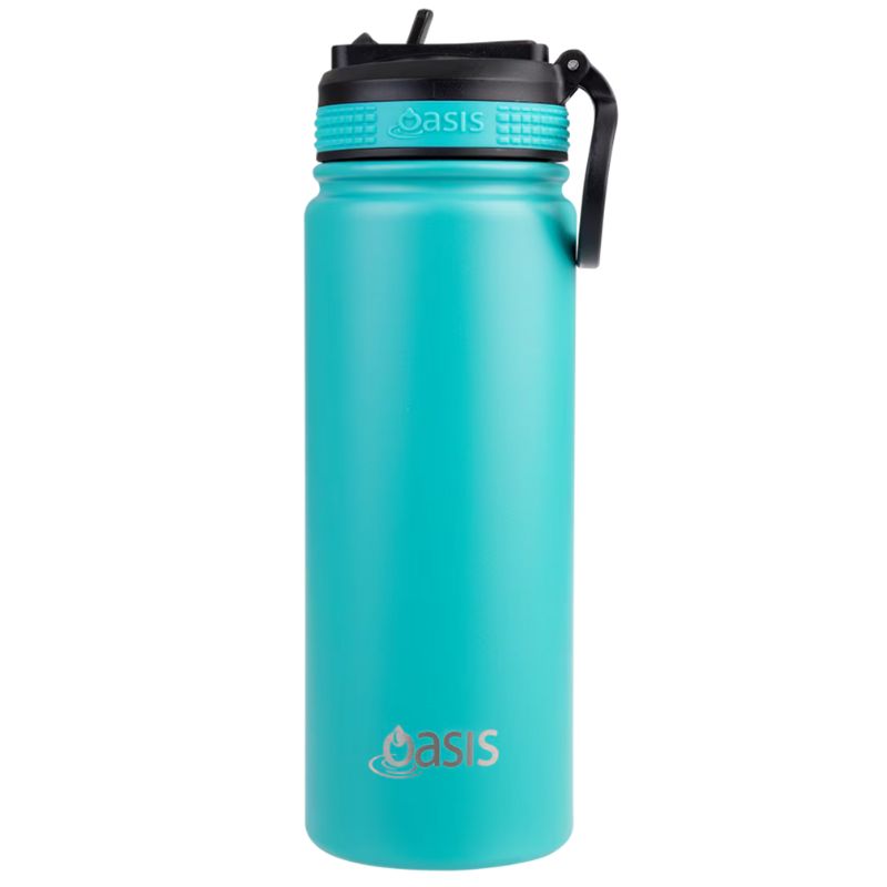 Oasis stainless steel double wall insulated Challenger sports bottle with sipper - 550ml - Turquoise.