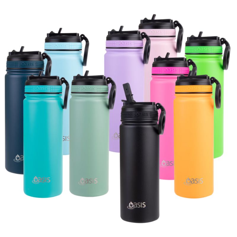 Oasis stainless steel double wall insulated Challenger sports bottle with sipper - 550ml - mixed photo.