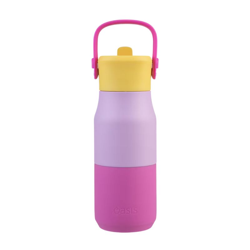 Oasis stainless steel double wall insulated JNR drink bottle with sipper 400ml - Bubblegum Pink.