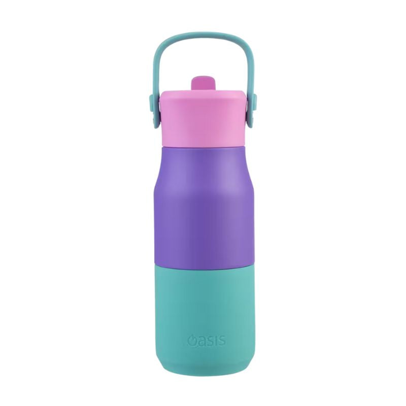 Oasis stainless steel double wall insulated JNR drink bottle with sipper 400ml - Mermaid Purple.