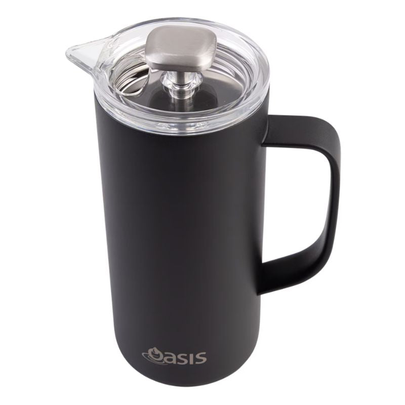 Oasis stainless steel double wall insulated coffee press plunger - 4 cup 600ml - Black.