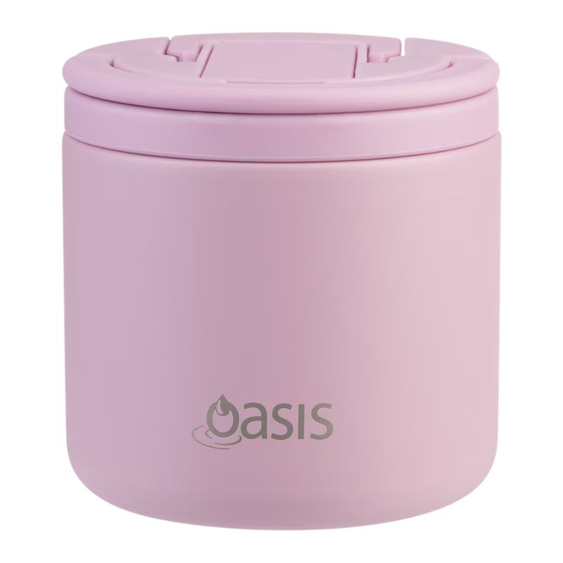 Oasis stainless steel double wall insulated food flask with quick release lid and spork - 500ml - Blush.