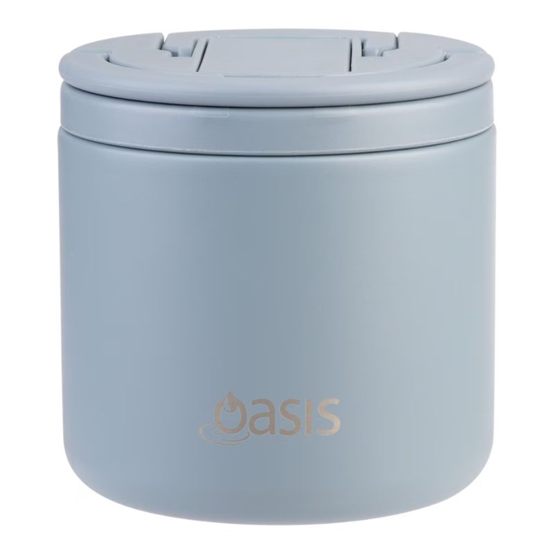 Oasis stainless steel double wall insulated food flask with quick release lid and spork - 500ml - Hazy Blue.