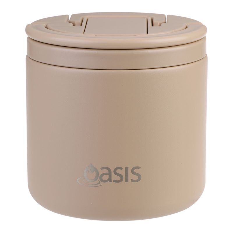 Oasis stainless steel double wall insulated food flask with quick release lid and spork - 500ml - Latte.
