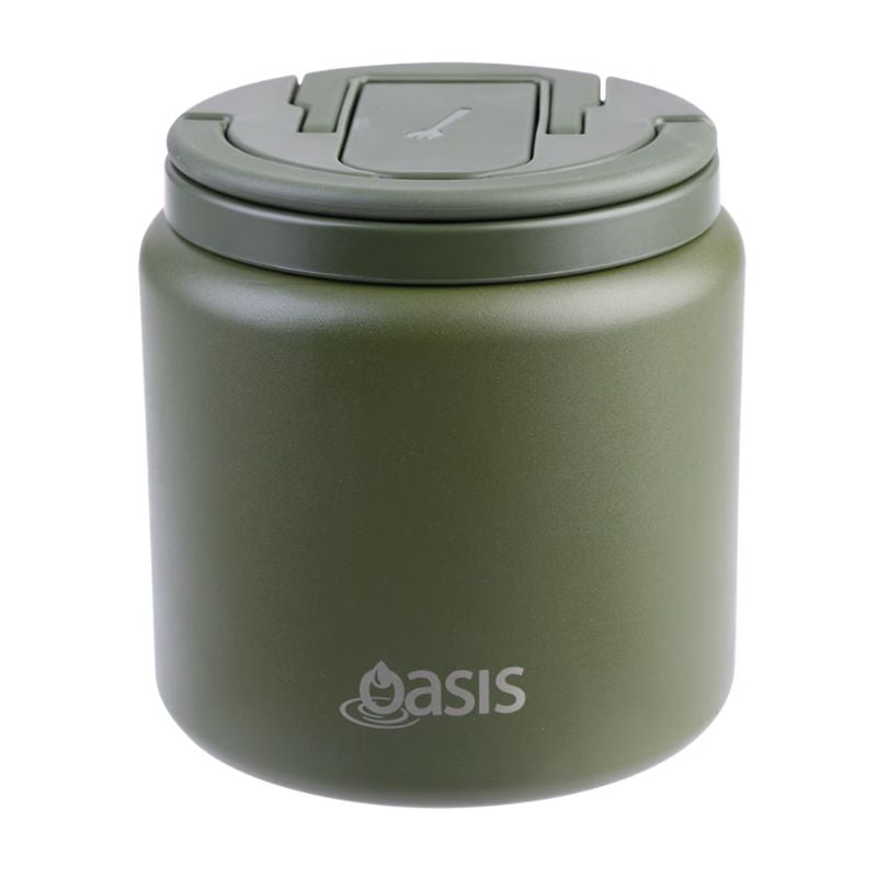 Oasis stainless steel double wall insulated food flask with quick release lid and spork 700ml - Forest Green.