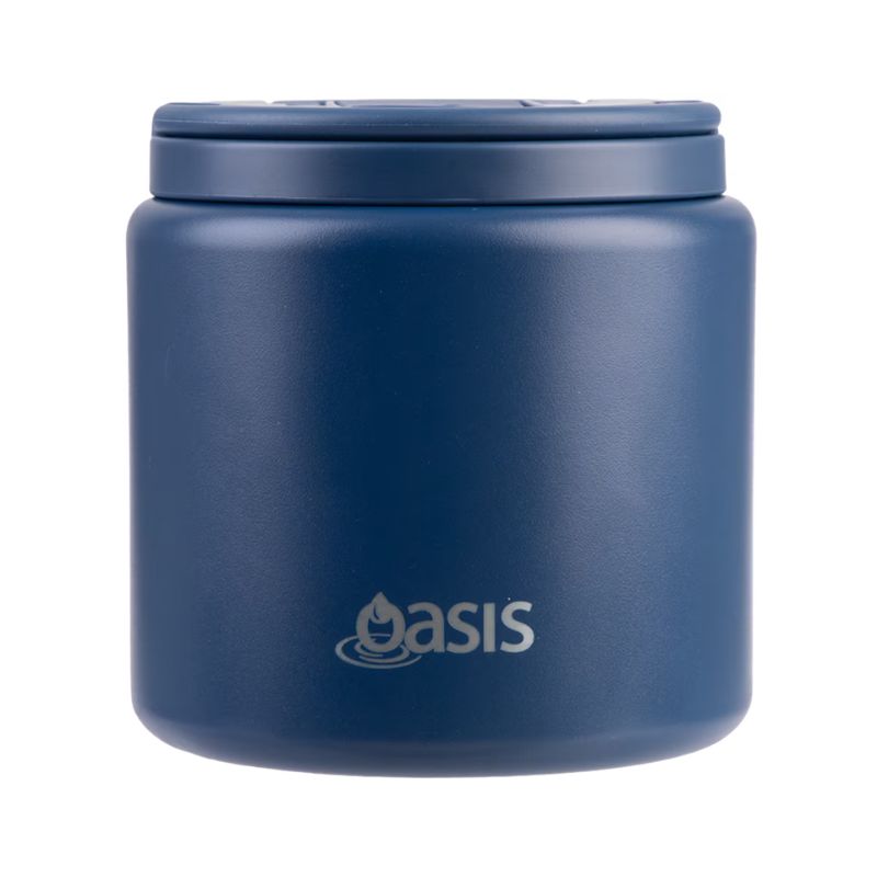 Oasis stainless steel double wall insulated food flask with quick release lid and spork 700ml - French Navy.