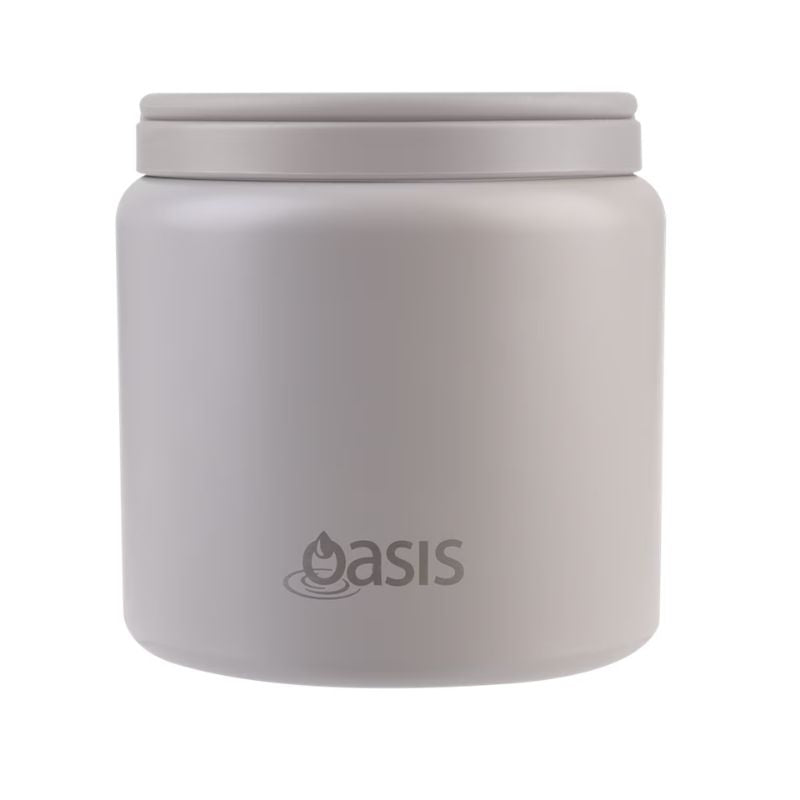 Oasis stainless steel double wall insulated food flask with quick release lid and spork 700ml - Stone.