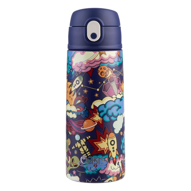 Oasis stainless steel double wall insulated kid's drink bottle with sipper 550ml - Alien Adventures.