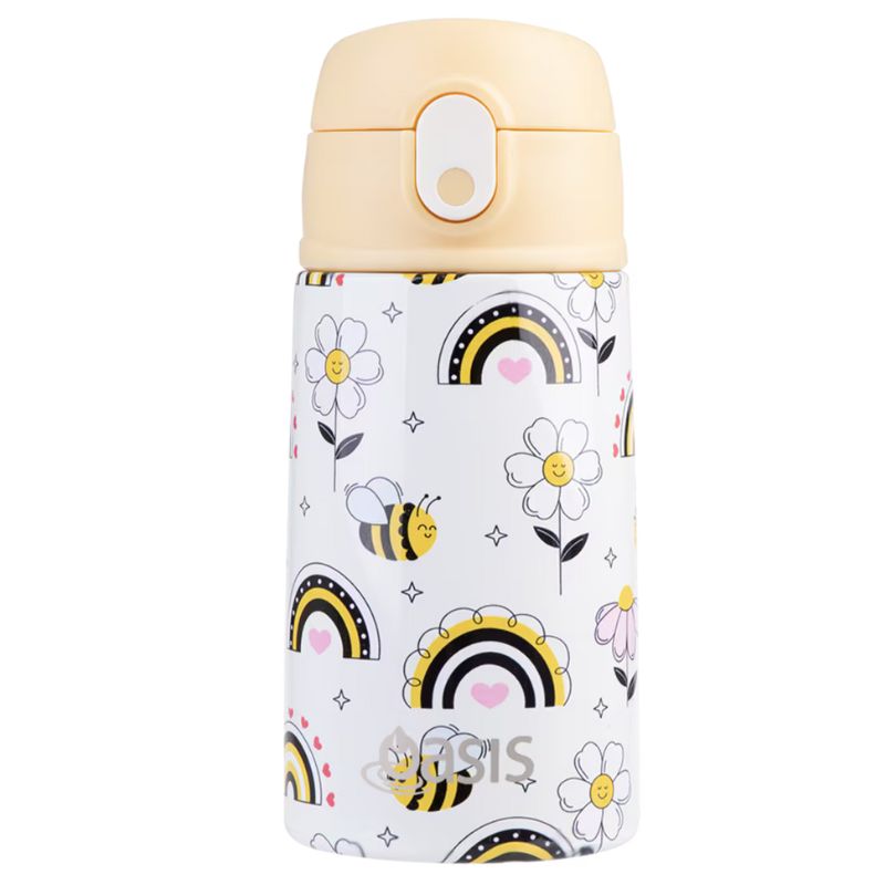 400ml Oasis Stainless Steel Double Walled insulated kids water bottle with sipper straw - Busy Bees.