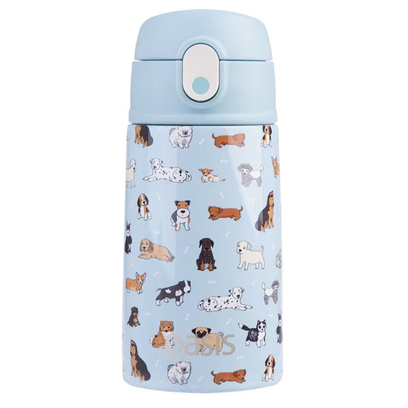 400ml Oasis Stainless Steel Double Walled insulated kids water bottle with sipper straw - Puppy Dogs.