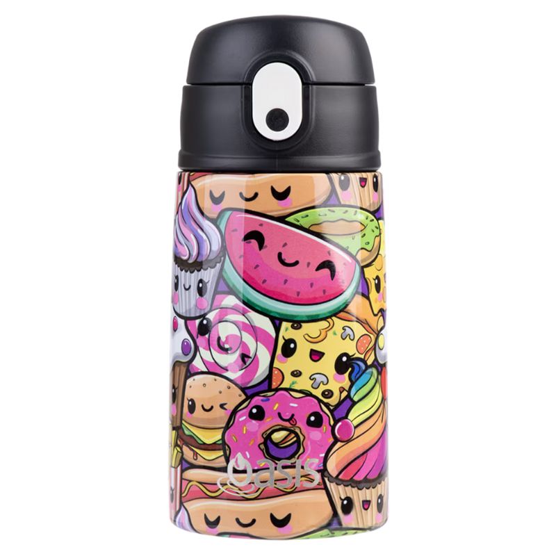 400ml Oasis Stainless Steel Double Walled insulated kids water bottle with sipper straw - Squishies.