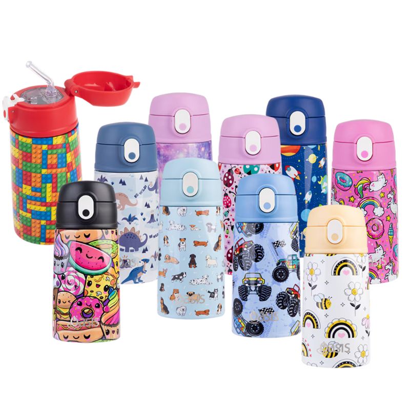 400ml Oasis Stainless Steel Double Walled insulated kids water bottle with sipper straw - mixed photo.