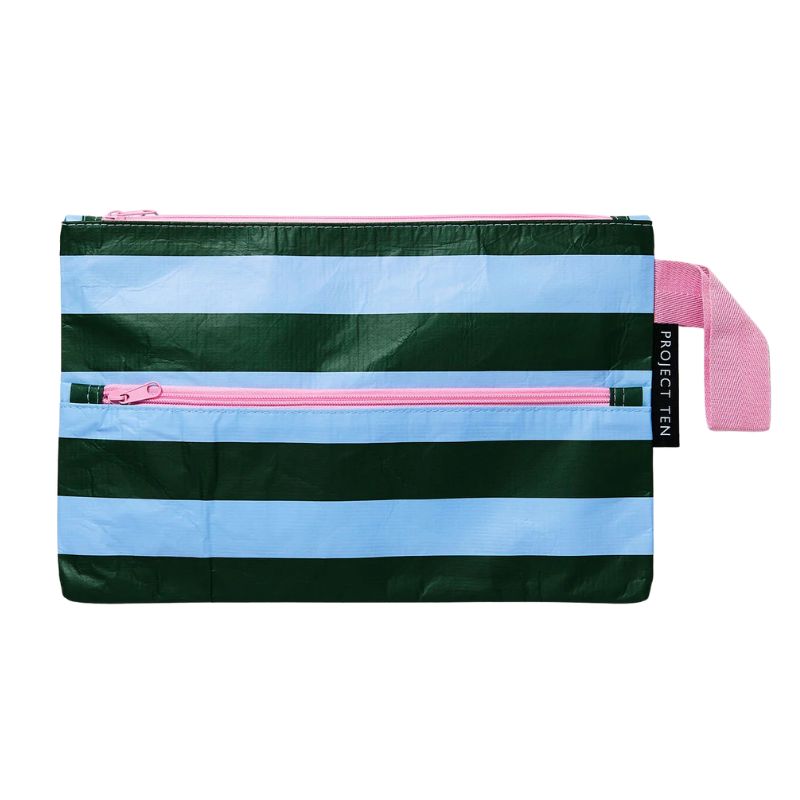 Project Ten pencil case - Green Blue Stripe.