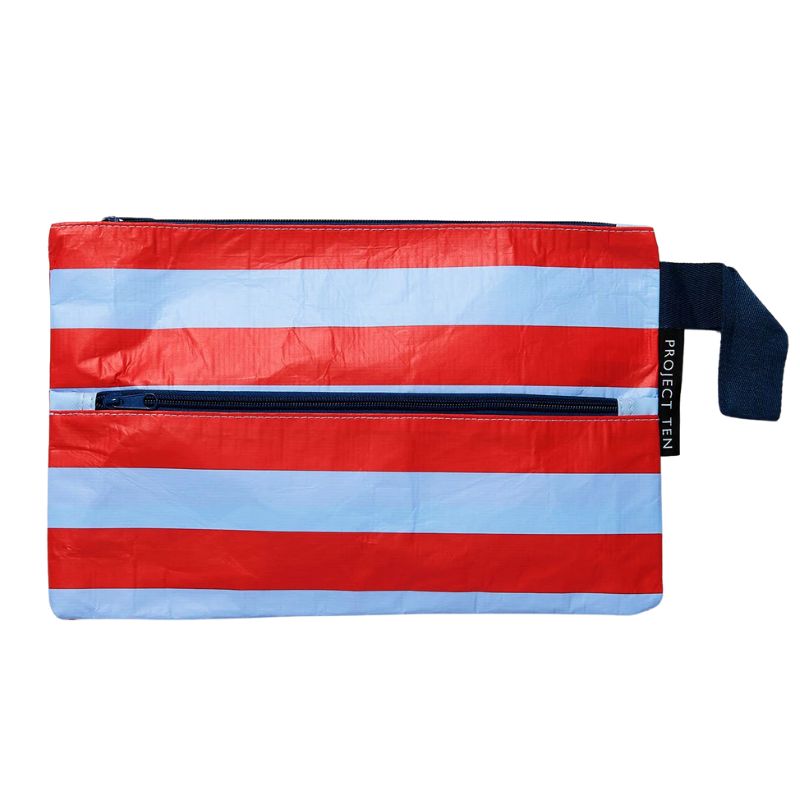 Project Ten pencil case - Red Blue Stripe.