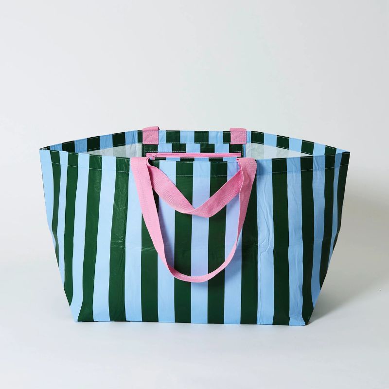 Project Ten oversized Tote - Green - Blue Stripe.