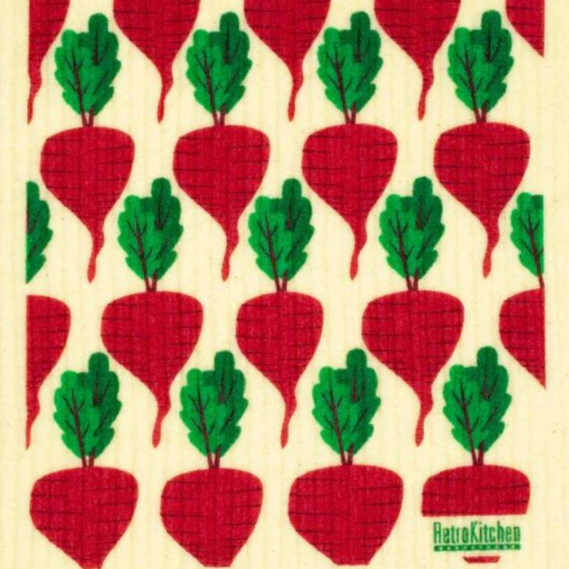 Swedish reusable kitchen dish sponge cloth in Beetroot design.