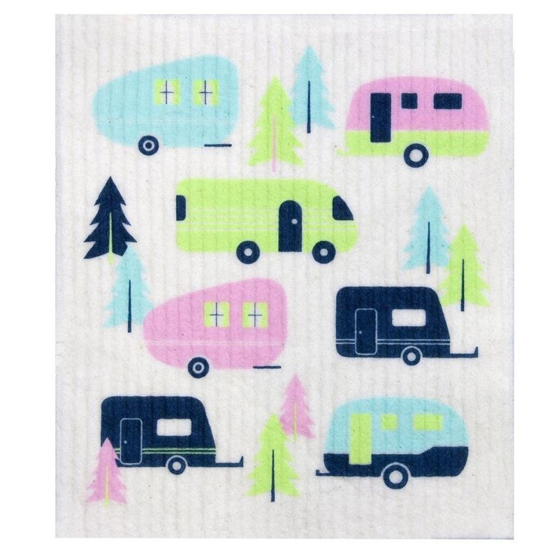 Retro Kitchen - Swedish reusable kitchen dish sponge cloth in Caravans design.