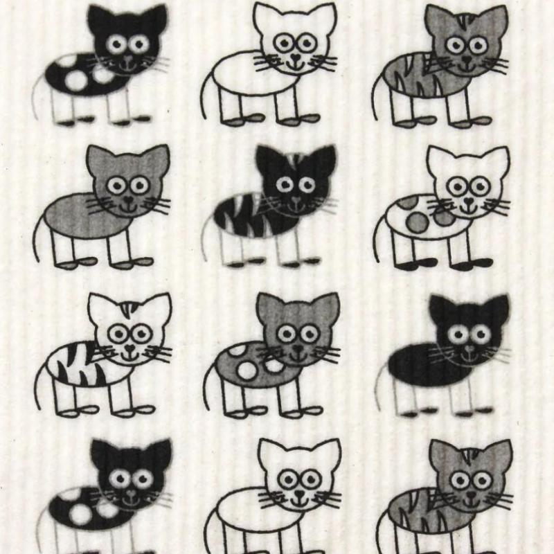 Swedish reusable kitchen dish sponge cloth in Cats design.