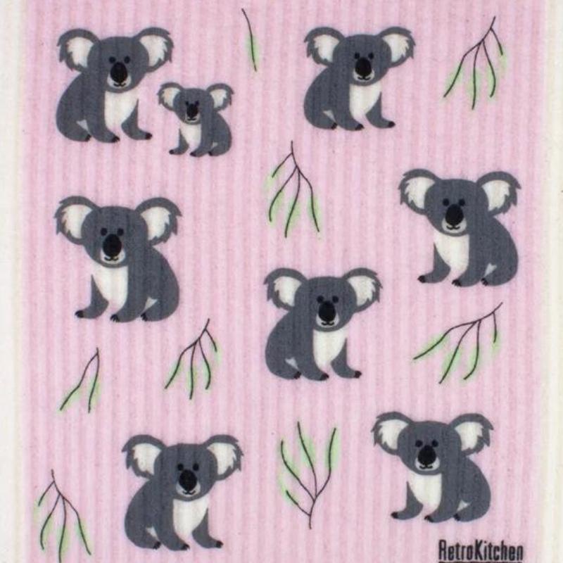 Swedish reusable kitchen dish sponge cloth in Koalas design.