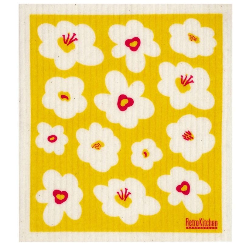 Retro Kitchen - Swedish reusable kitchen dish sponge cloth in Retro Flowers design.