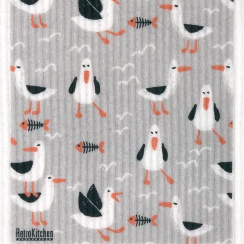 Swedish reusable kitchen dish sponge cloth in Seagulls design.